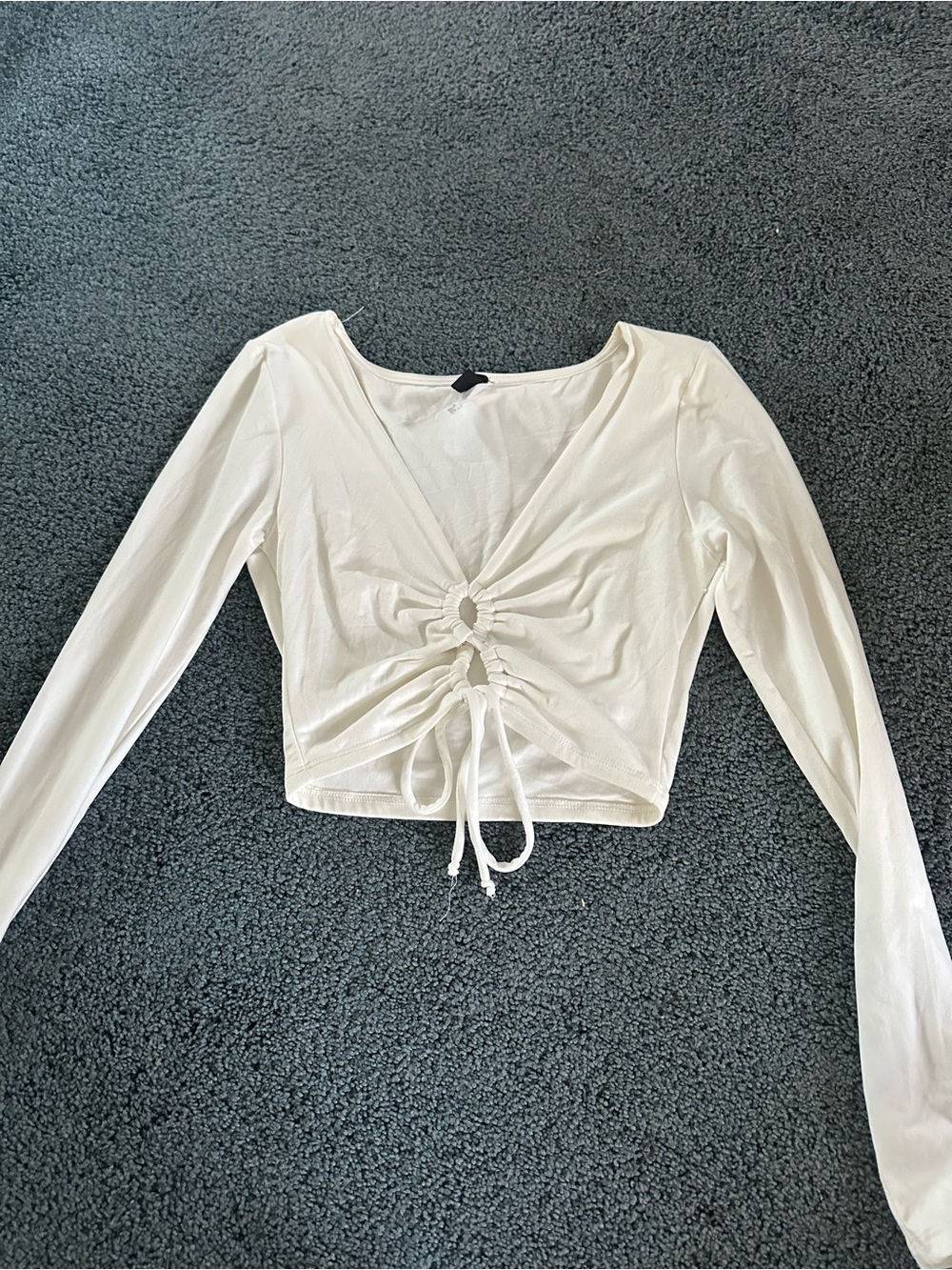 Windsor Cream Ruched Tie-Front Long Sleeve Crop Top